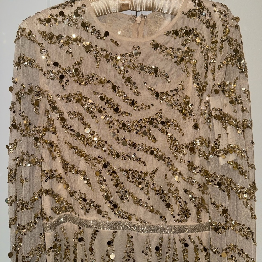 New Mac Duggal Gold Embellished High Neck Puff Sleeve Trumpet Gown size 12 - Picture 7 of 13